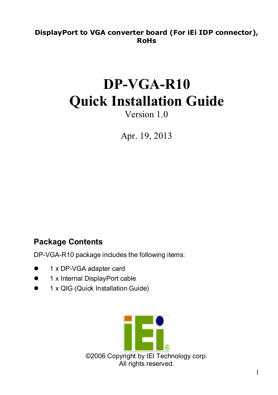 IEI Integration DP-VGA User Manual