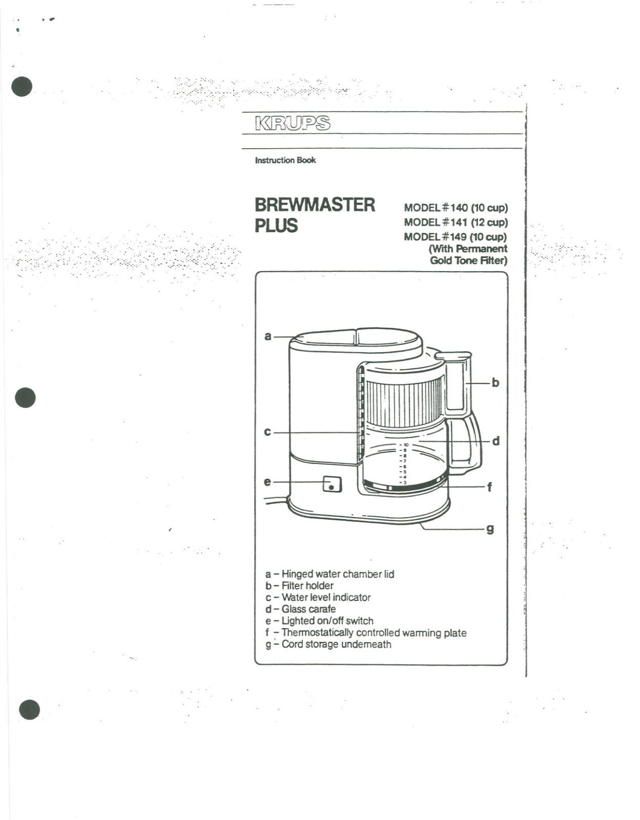 Krups 149, BREWMASTER PLUS, 140, BREWMASTER PLUS 12-CUP, 141 User Manual - ManualMachine.com