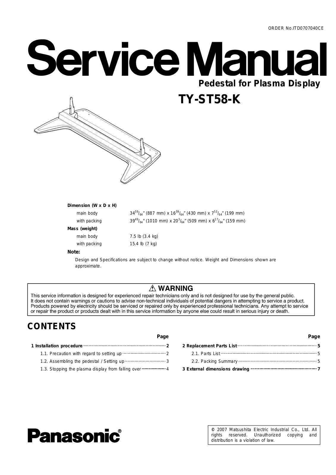Panasonic TY-ST58-K Service Manual