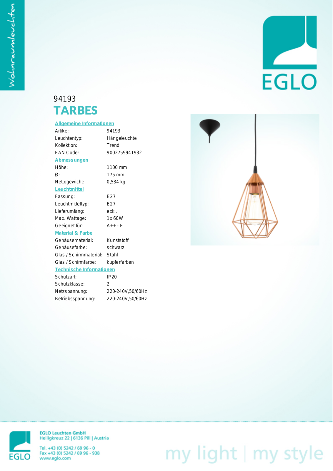 Eglo 94193 Service Manual