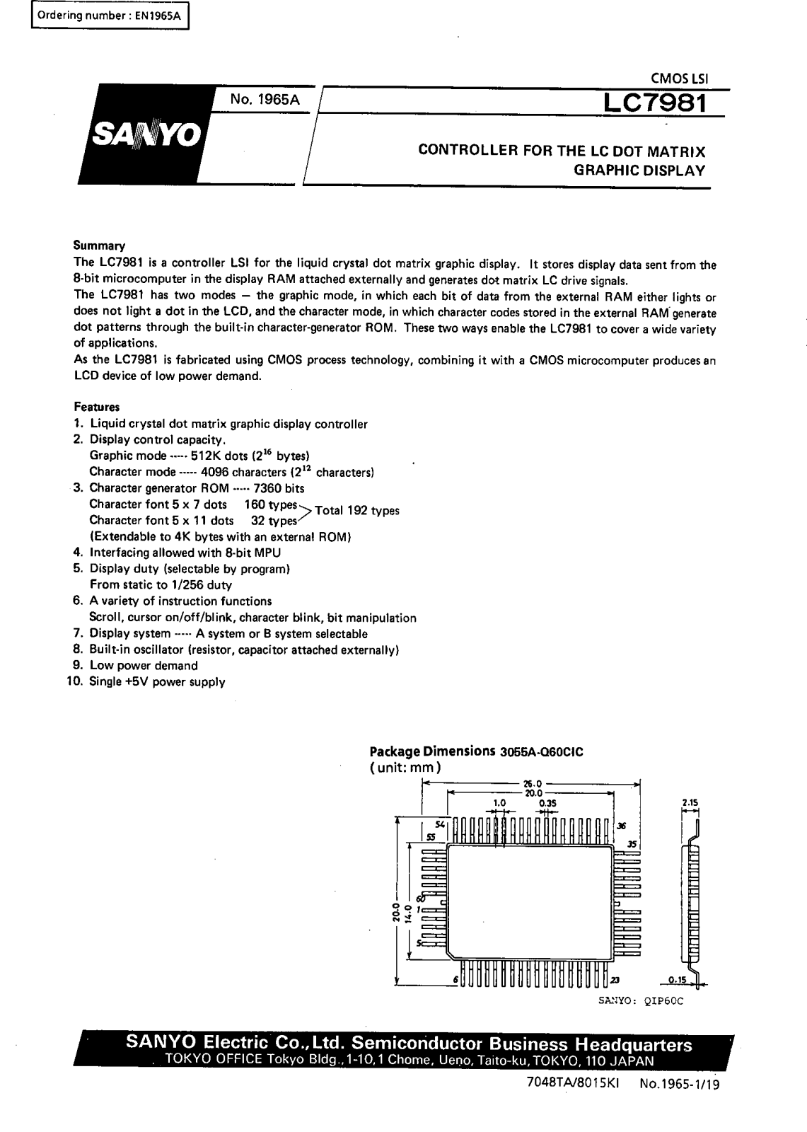 SANYO LC7981 Datasheet