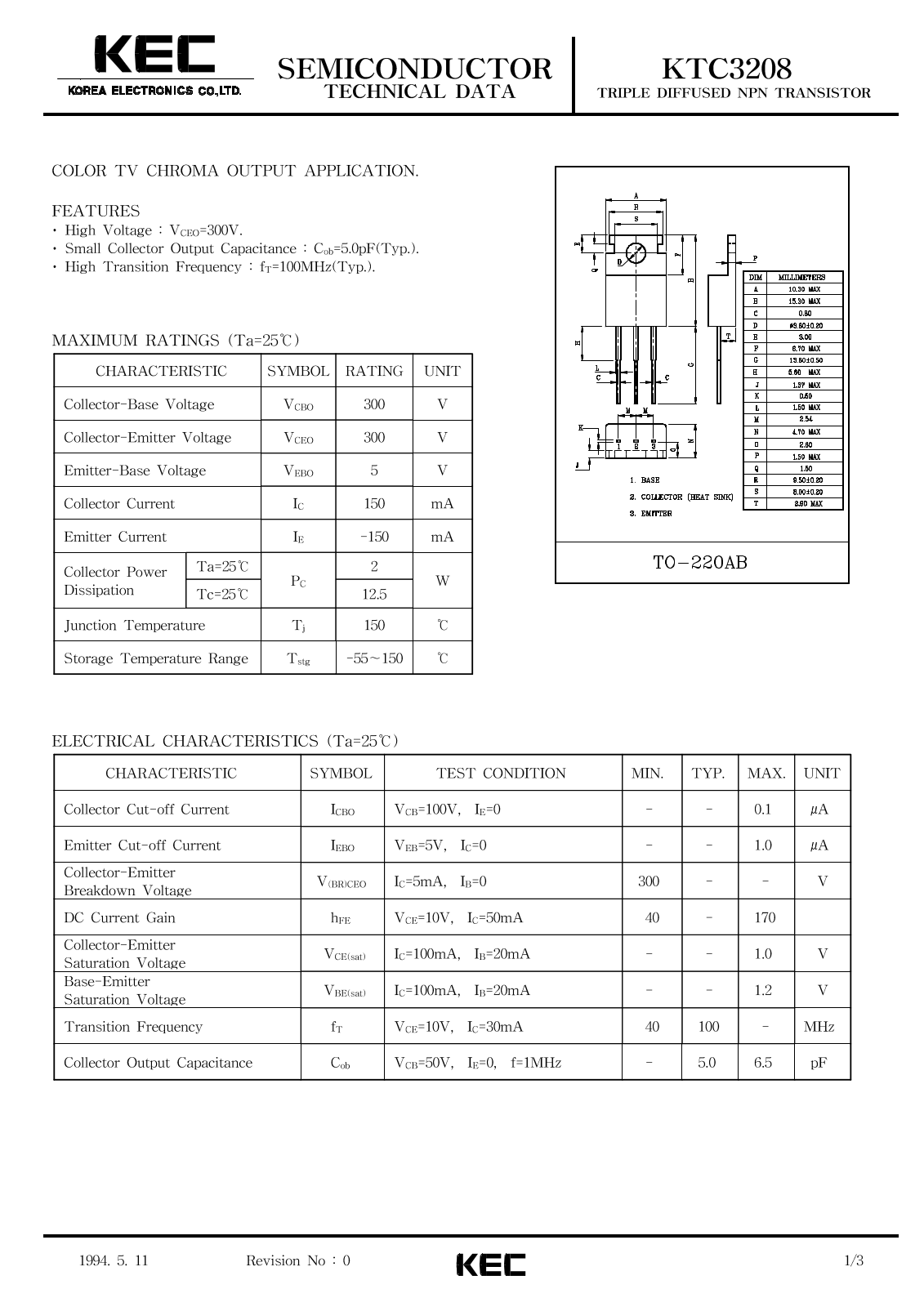 KEC KTC3208 Datasheet