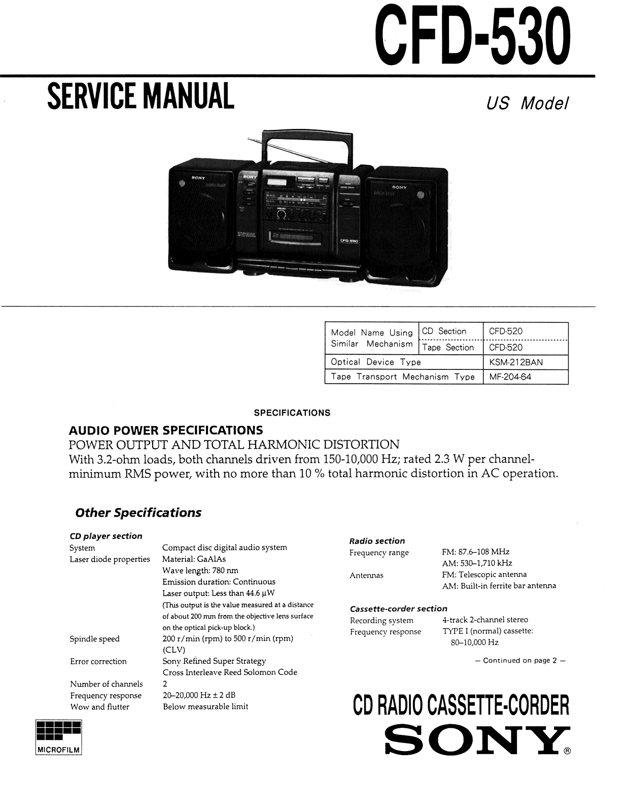 Sony CFD-530 Service manual