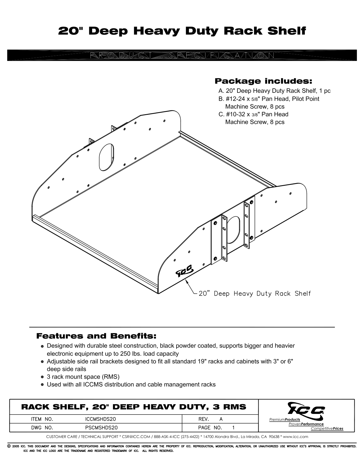 ICC ICCMSHDS20 Specsheet