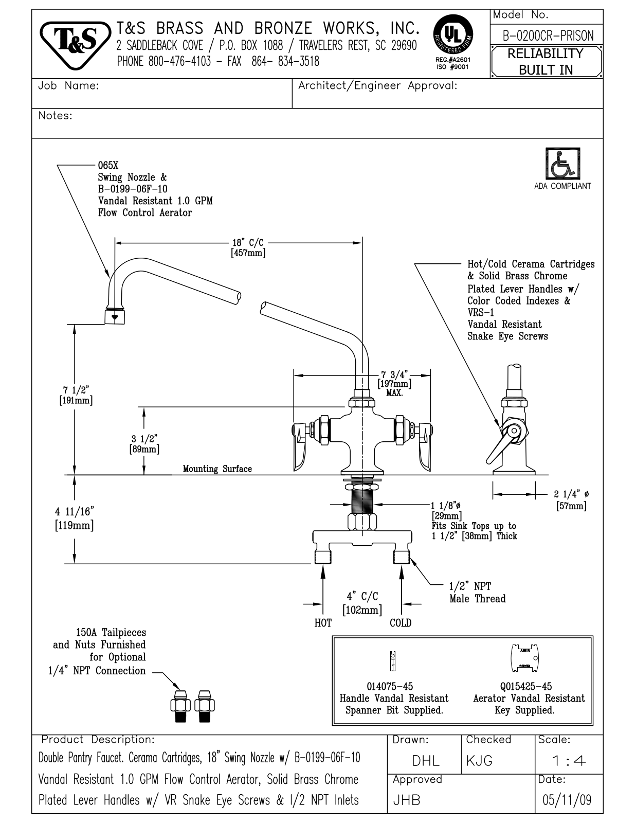 T&S Brass B-0200CR-PRISON User Manual