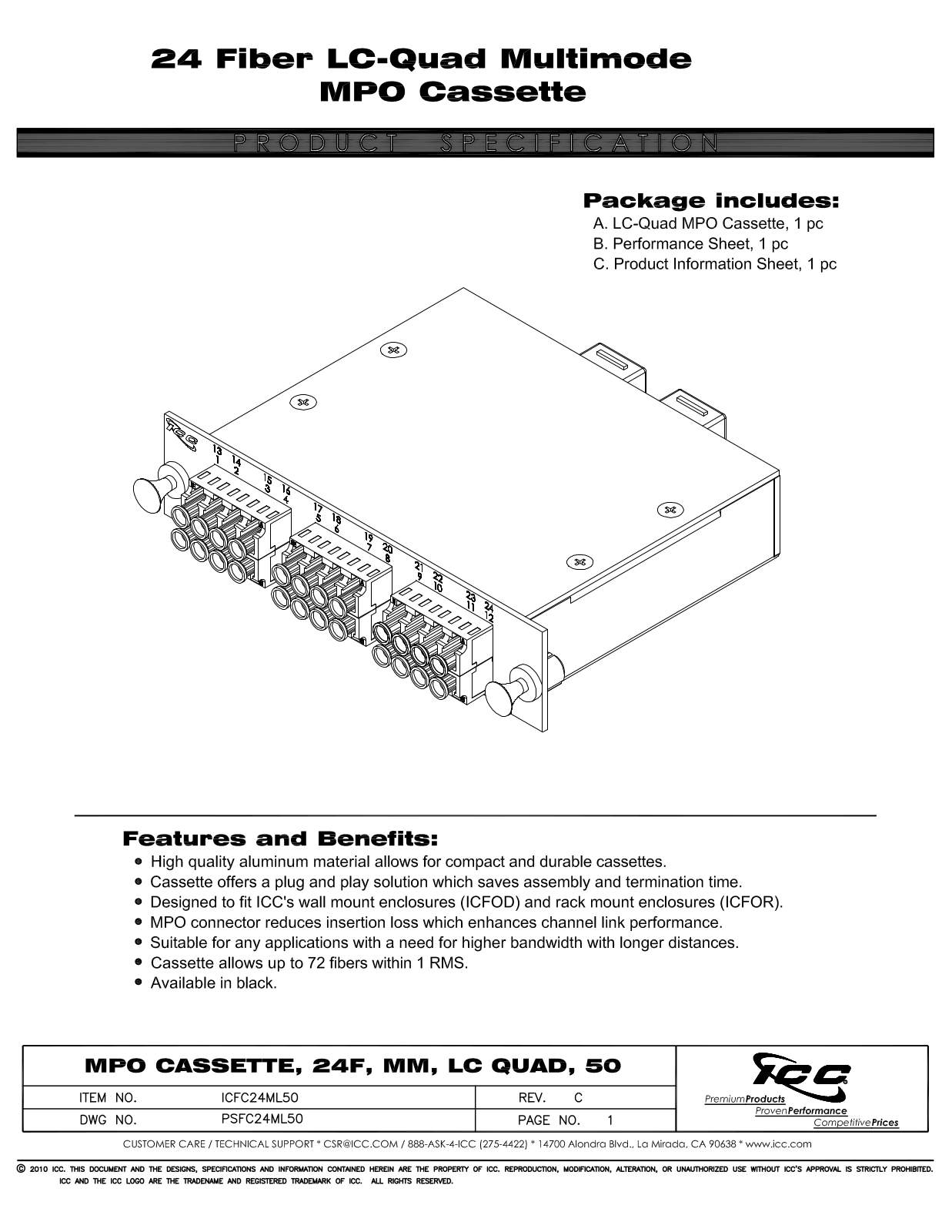 ICC ICFC24ML50 Specsheet