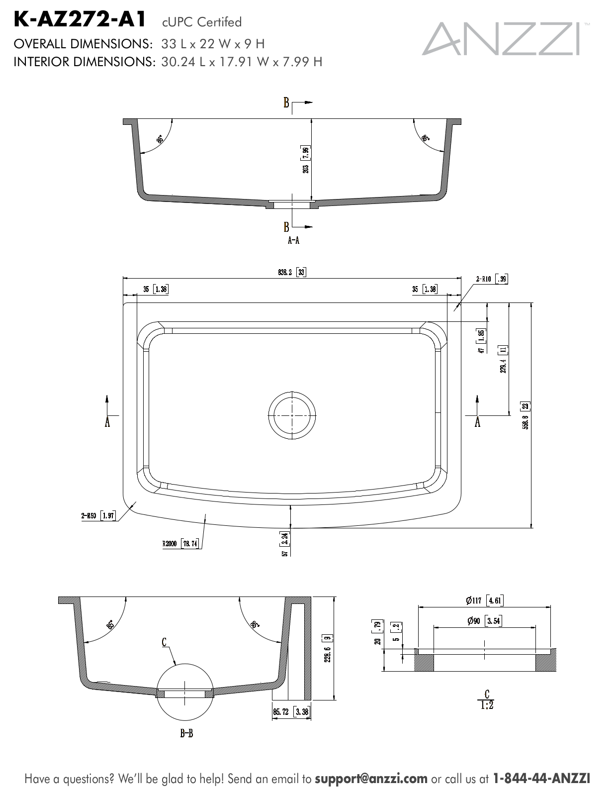 ANZZI BCYN1218 Dimensions - ManualMachine.com