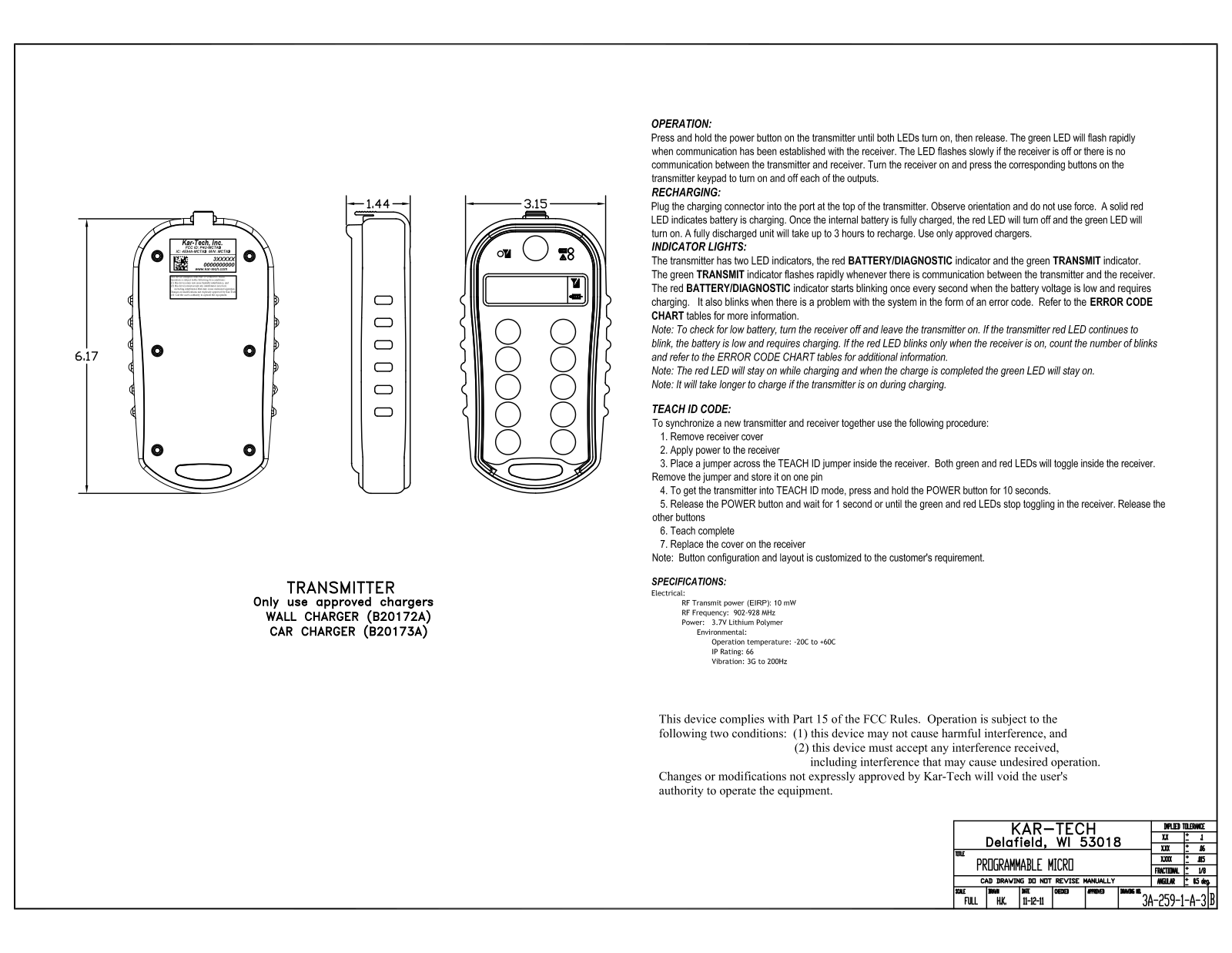 Kar Tech MCTA3 User Manual