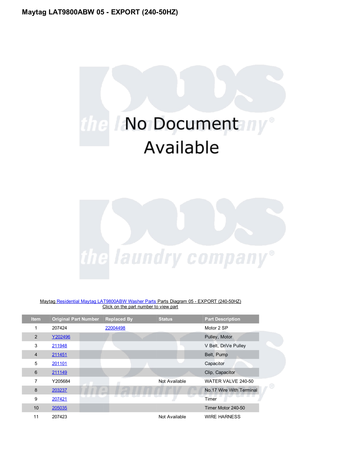 Maytag LAT9800ABW Parts Diagram