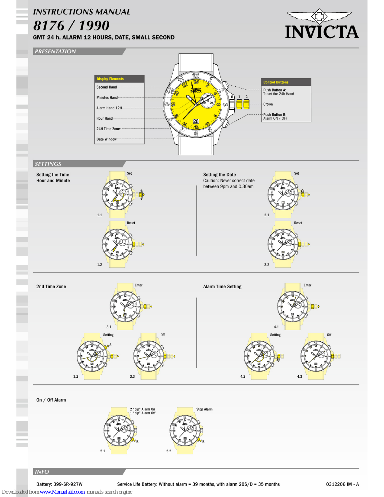 Invicta 8176, 1990 Instruction Manual