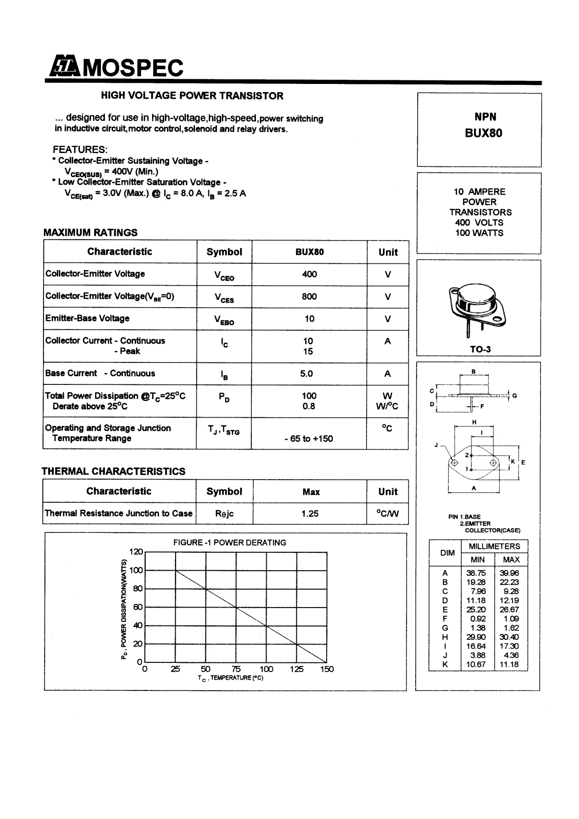 MOSPEC BUX80 Datasheet