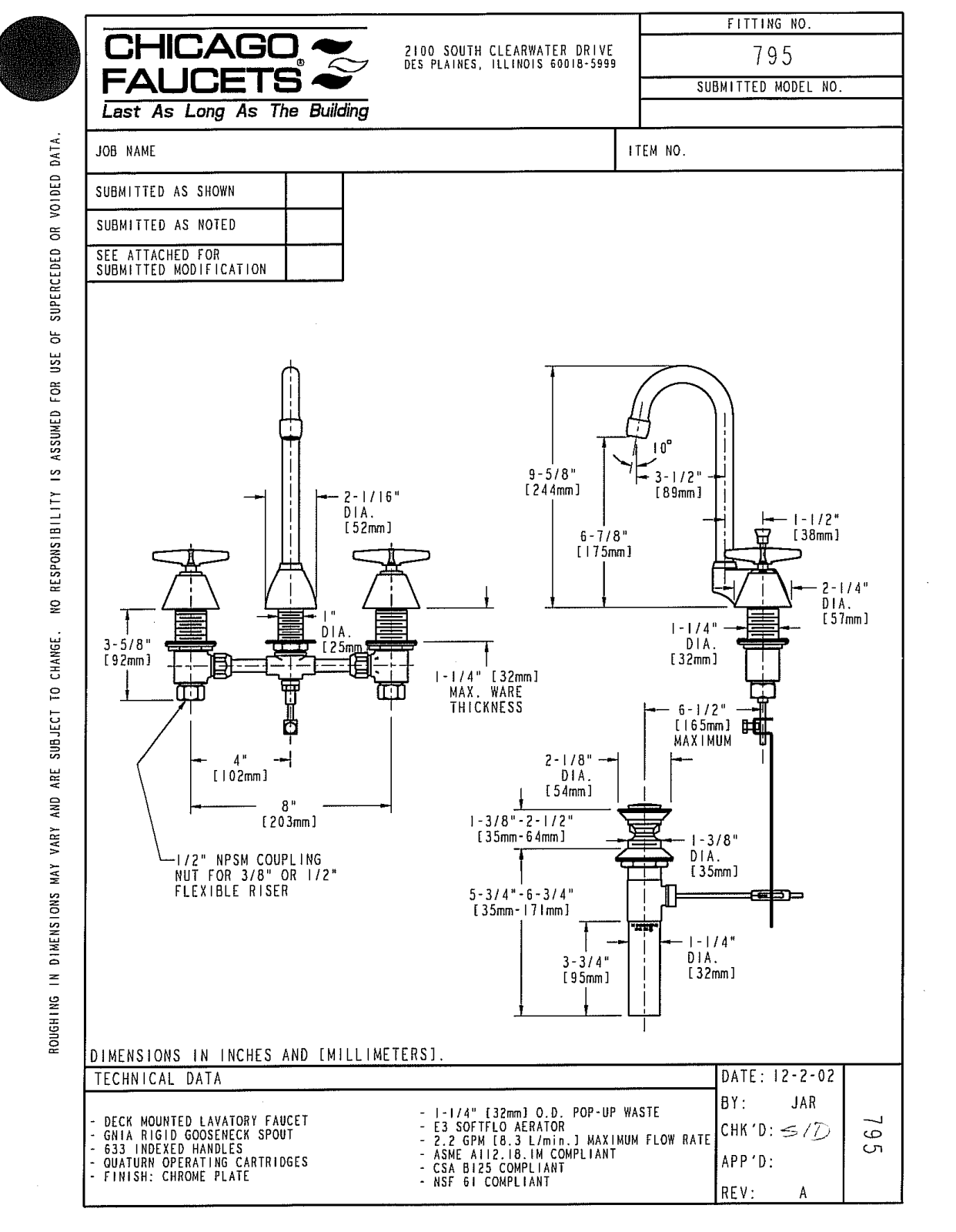 Chicago Faucet 795 User Manual