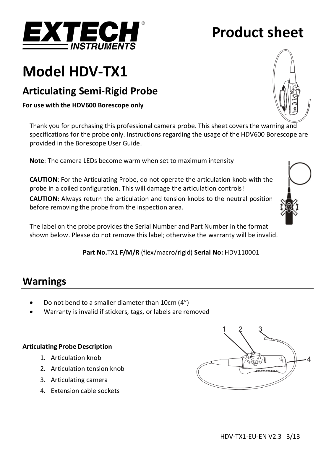 Extech HDV-TX1 Operating Manual