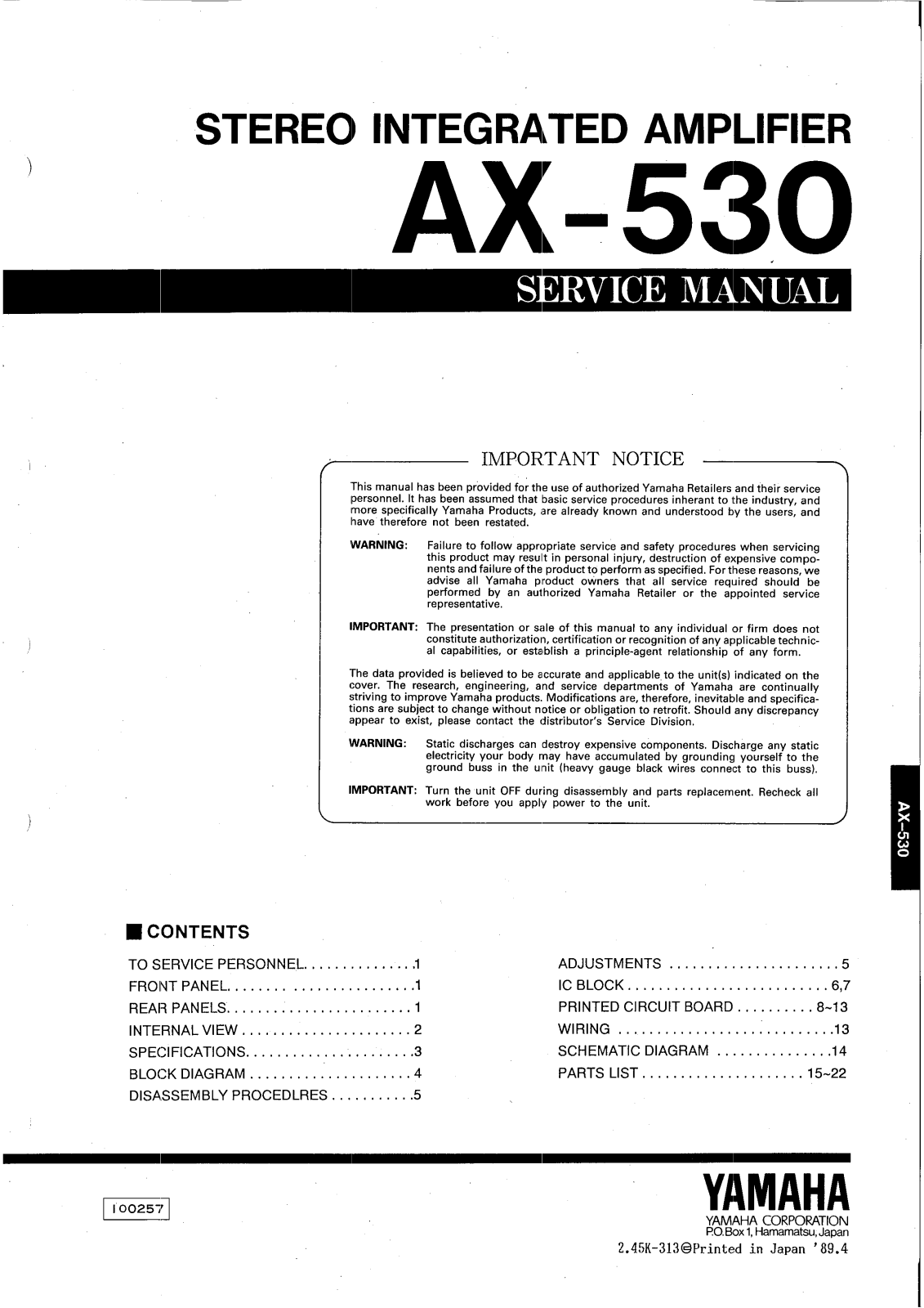 Yamaha AX-530 Service manual