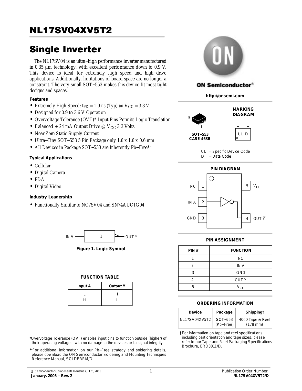 ON Semiconductor NL17SV04XV5T2 Technical data