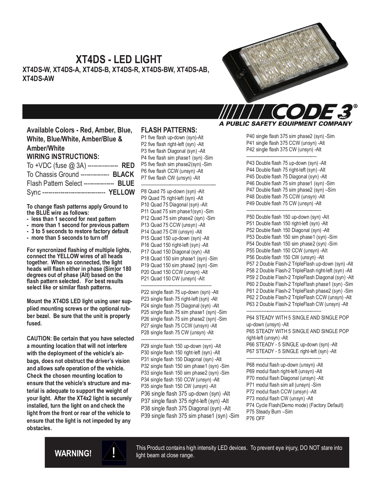 Code 3 XT4DS User Manual