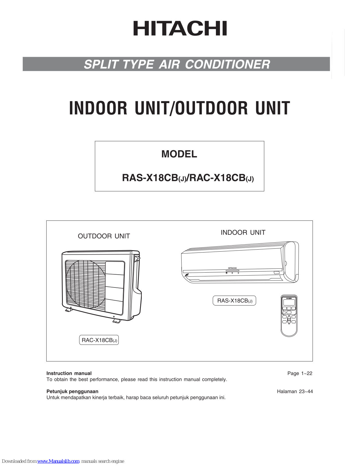 Hitachi RAS-X18CB, RAC-X18CB Instruction Manual