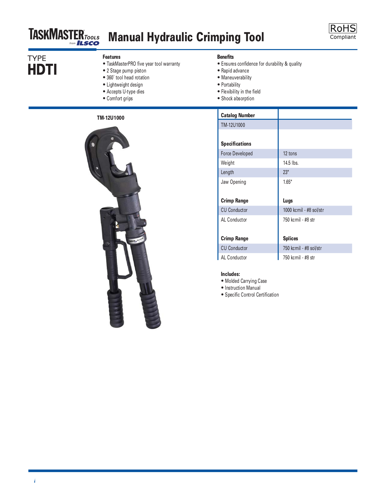 Ilsco Manual Hydraulic Crimping Tool Catalog Page