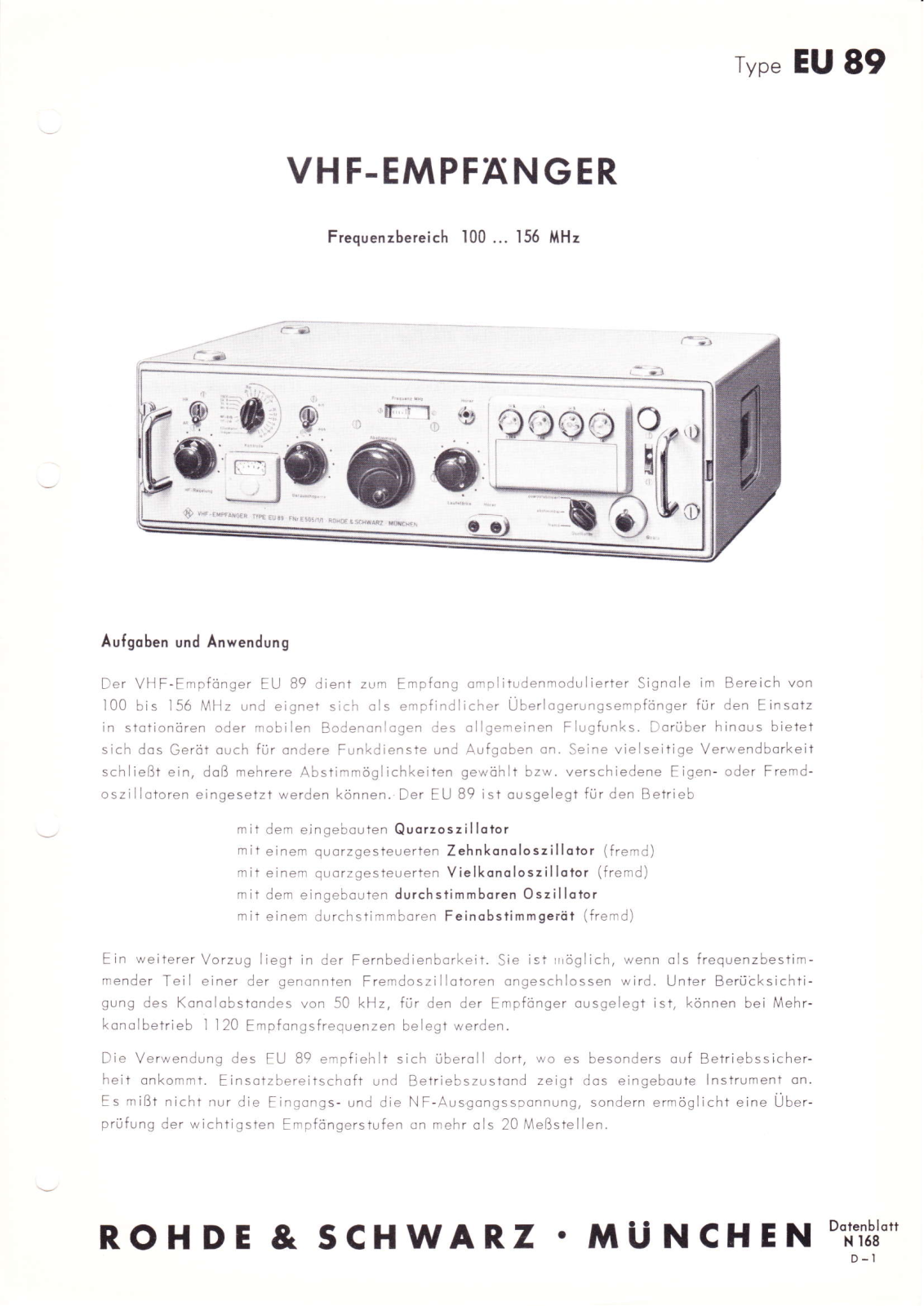Rohde & Schwarz EU 89 Datasheet - ManualMachine.com