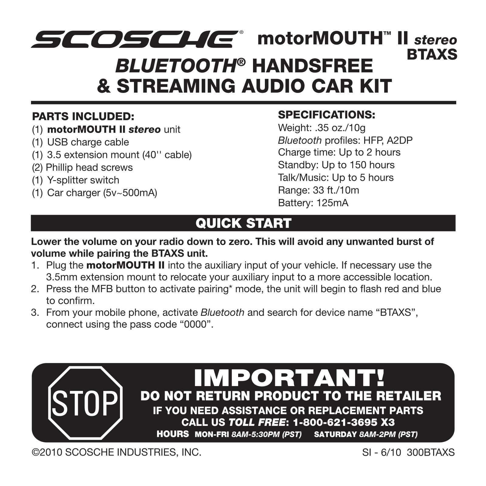 Scosche BTAXS User Manual