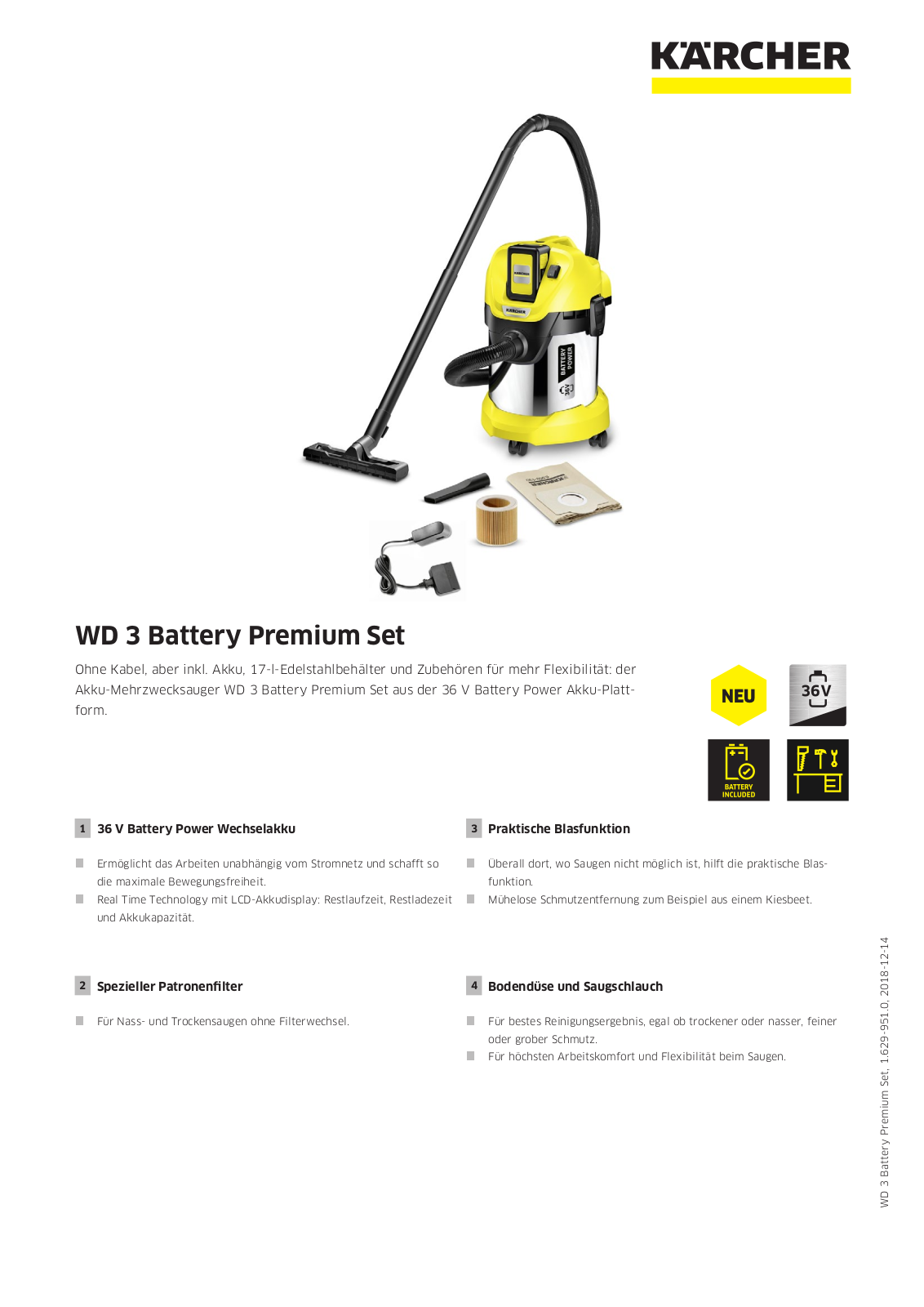 KARCHER WD 3 Battery Premium Set Technical data