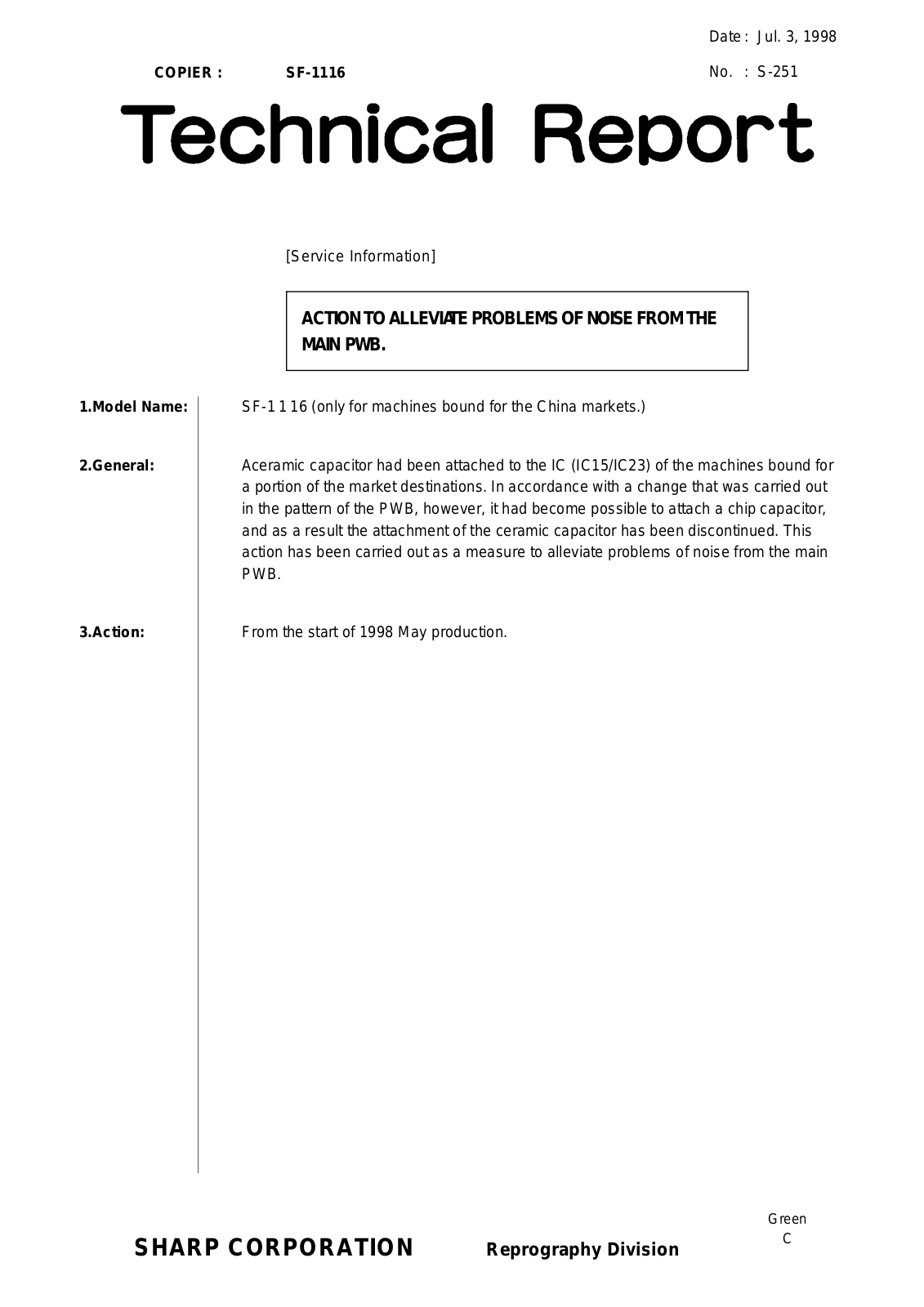 SHARP S251 Technical Report