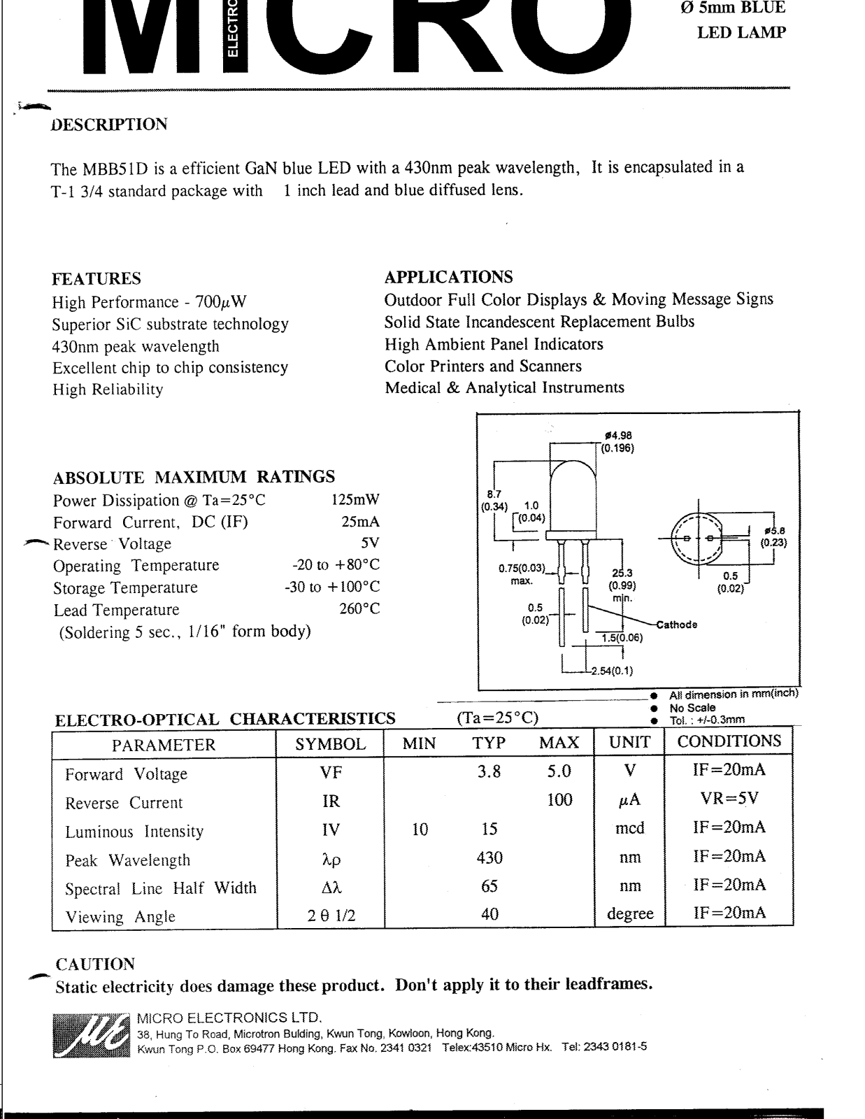 MICRO MBB51D Datasheet