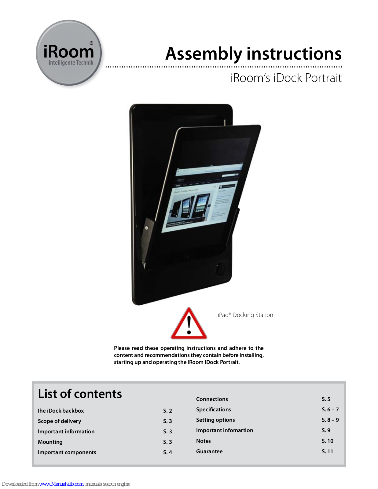 iRoom iDock Portrait Assembly Instructions Manual