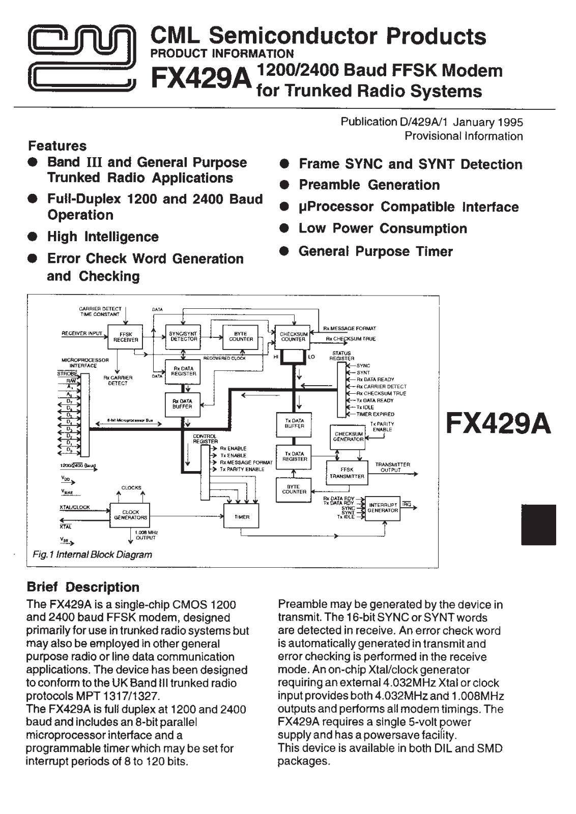 Consumer Microcircuits Limited FX429AL2, FX429AL1, FX429AJ4 Datasheet