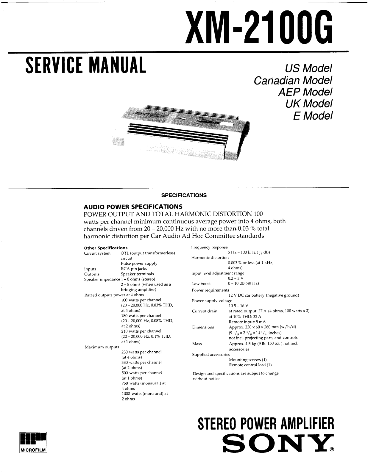 Sony XM-2100G Service Manual