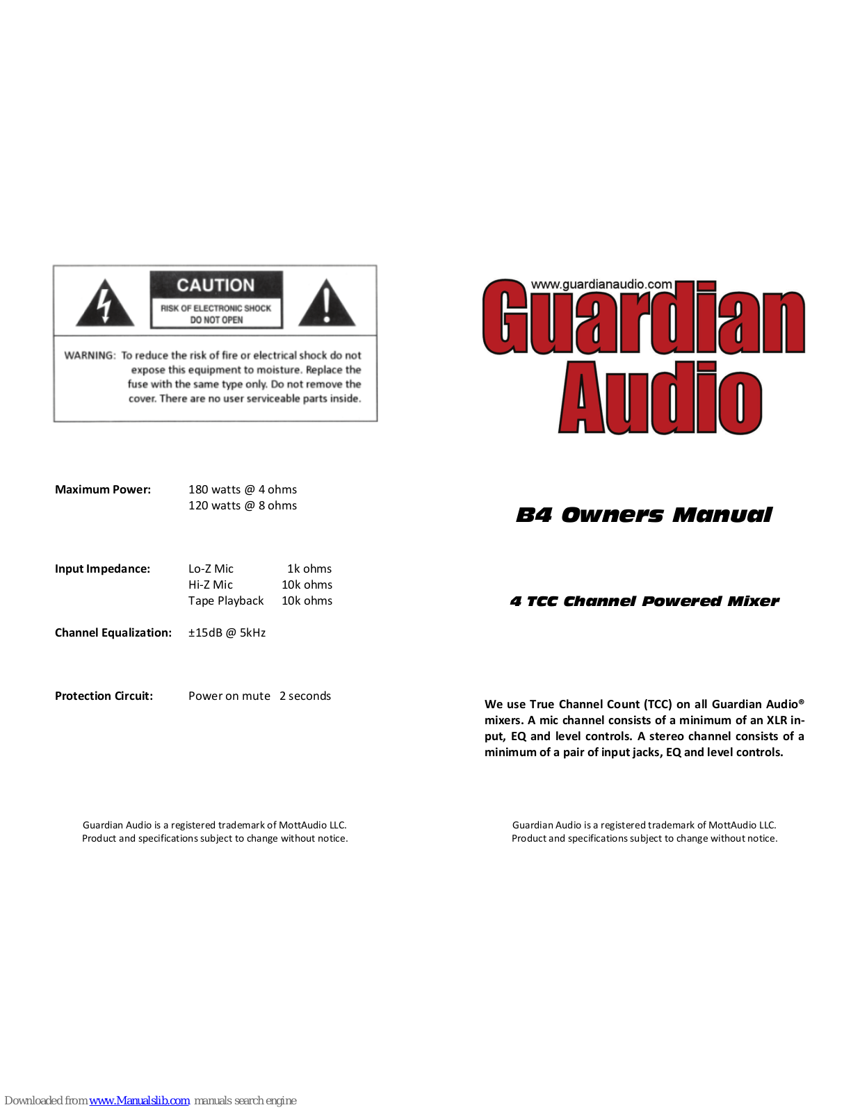 Guardian Audio B4 Owner's Manual