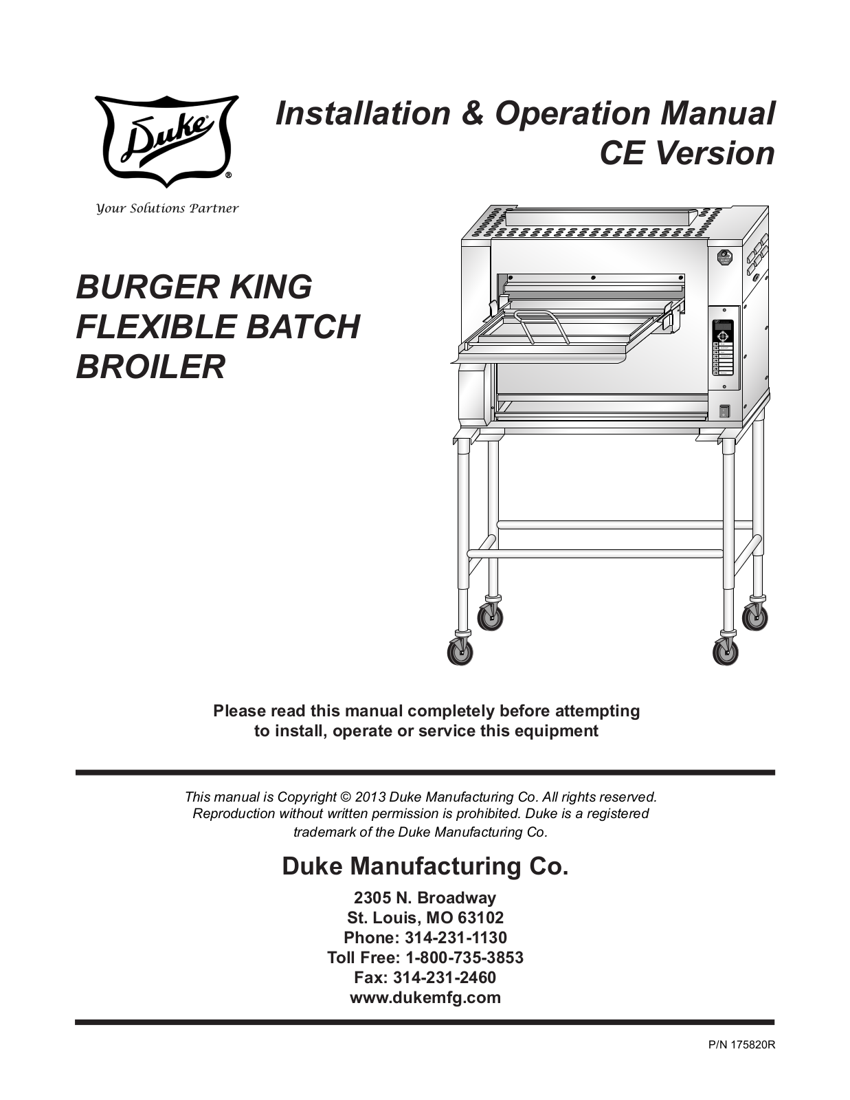 Duke FBB-1C-230, FBB-2C-230, FBB-3C-230, FBB-30-230, FBB-20-230 Installation & Operation Manual