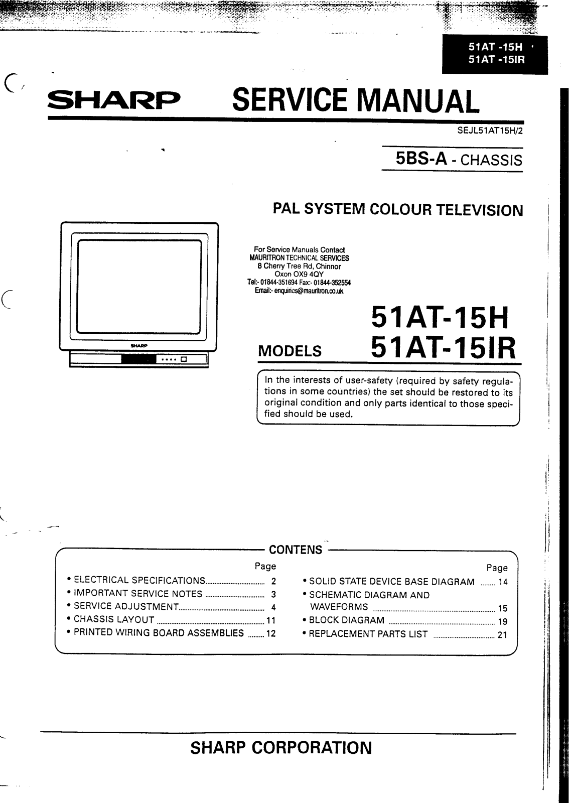 SHARP 51AT-15 Service Manual