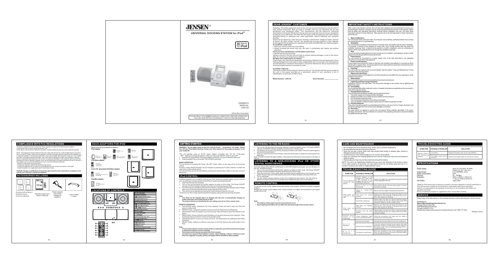 Jensen JiSS-20 User Manual