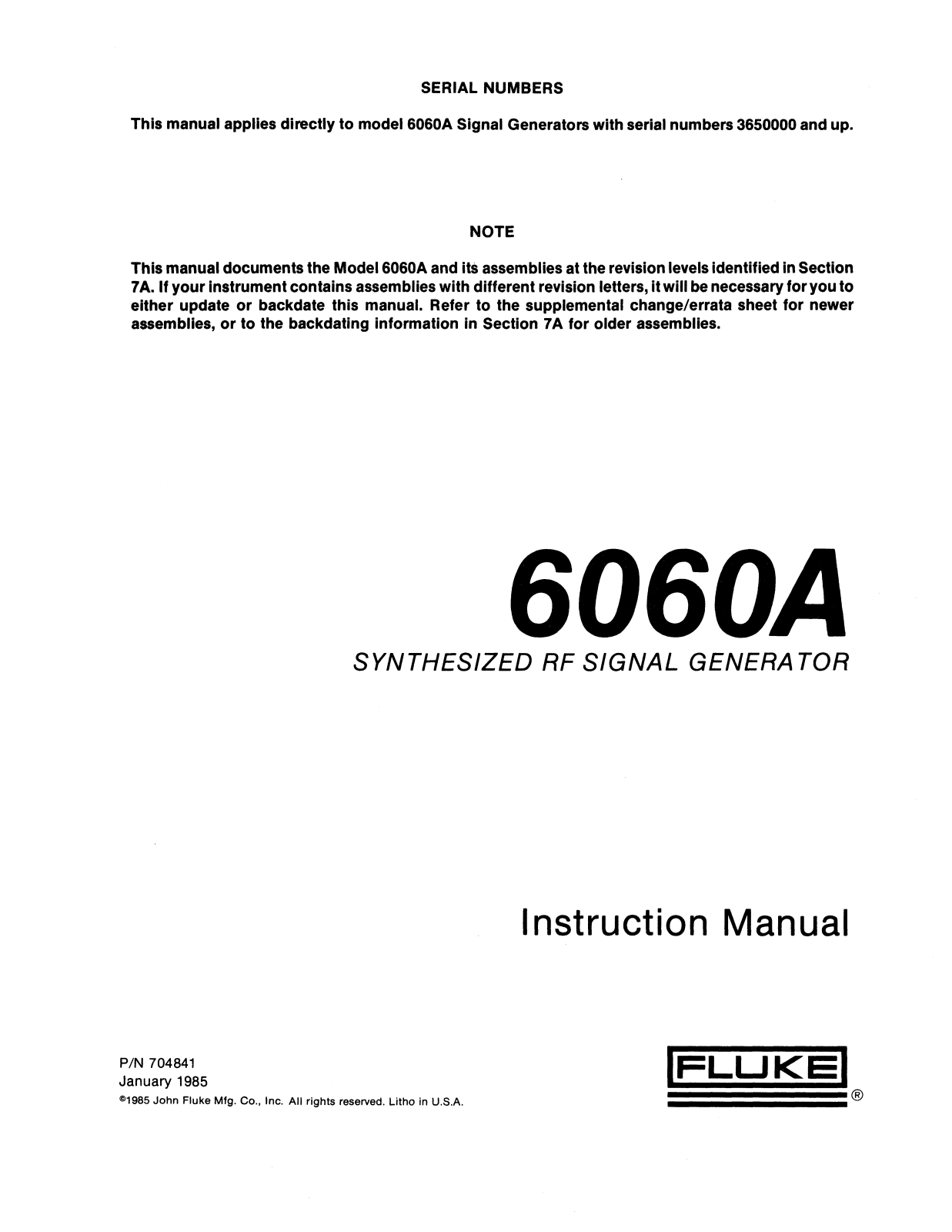 Fluke 6060A Service manual