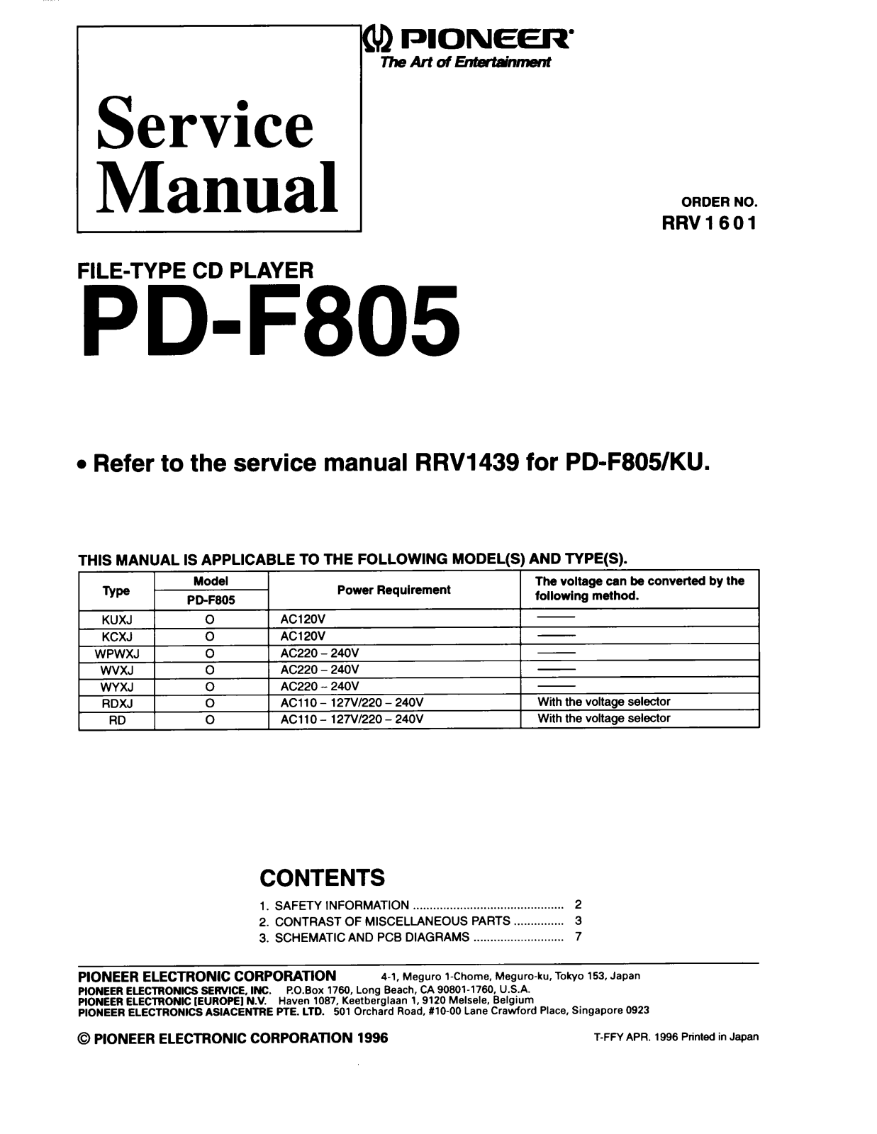 Pioneer PD-F805 Service Manual