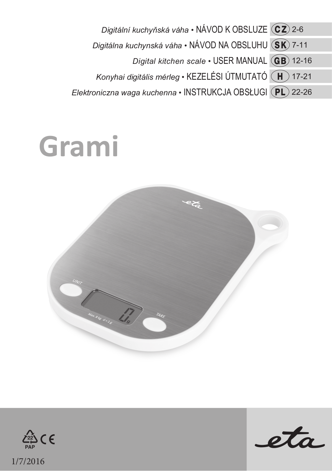 ETA Grami 3777 90000 User Manual