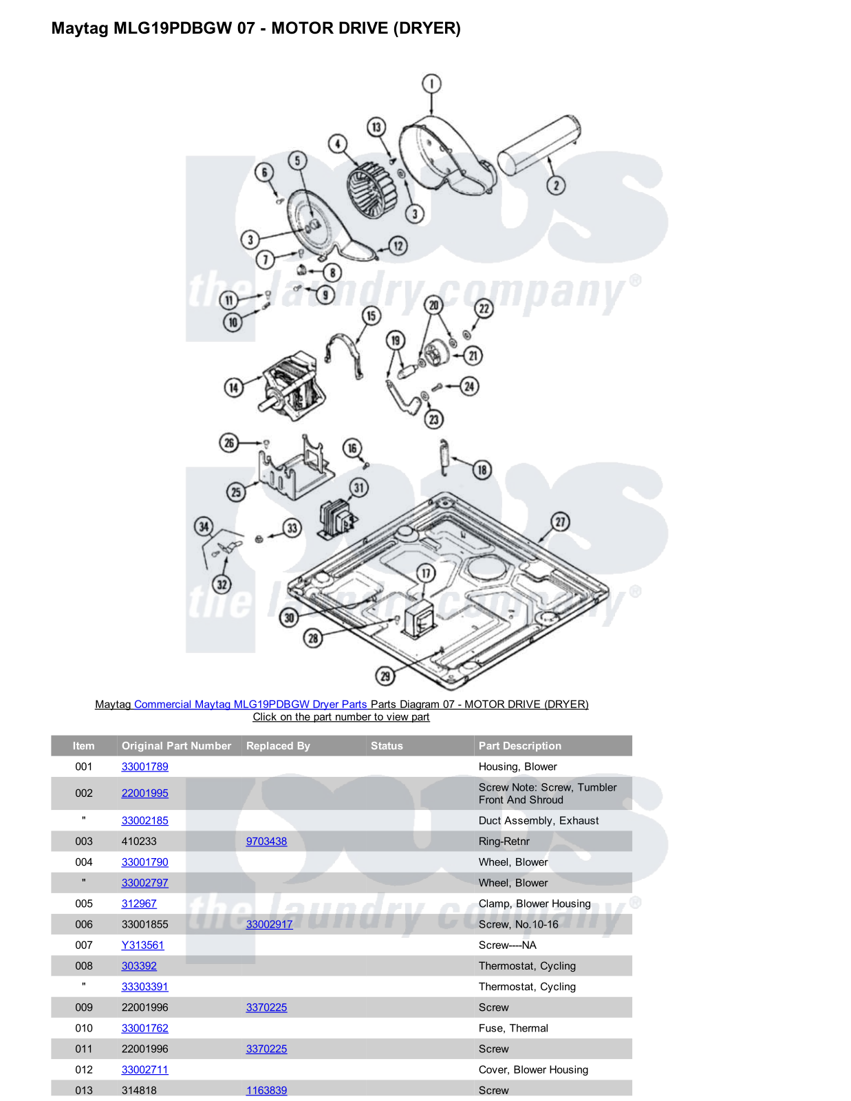 Maytag MLG19PDBGW Parts Diagram