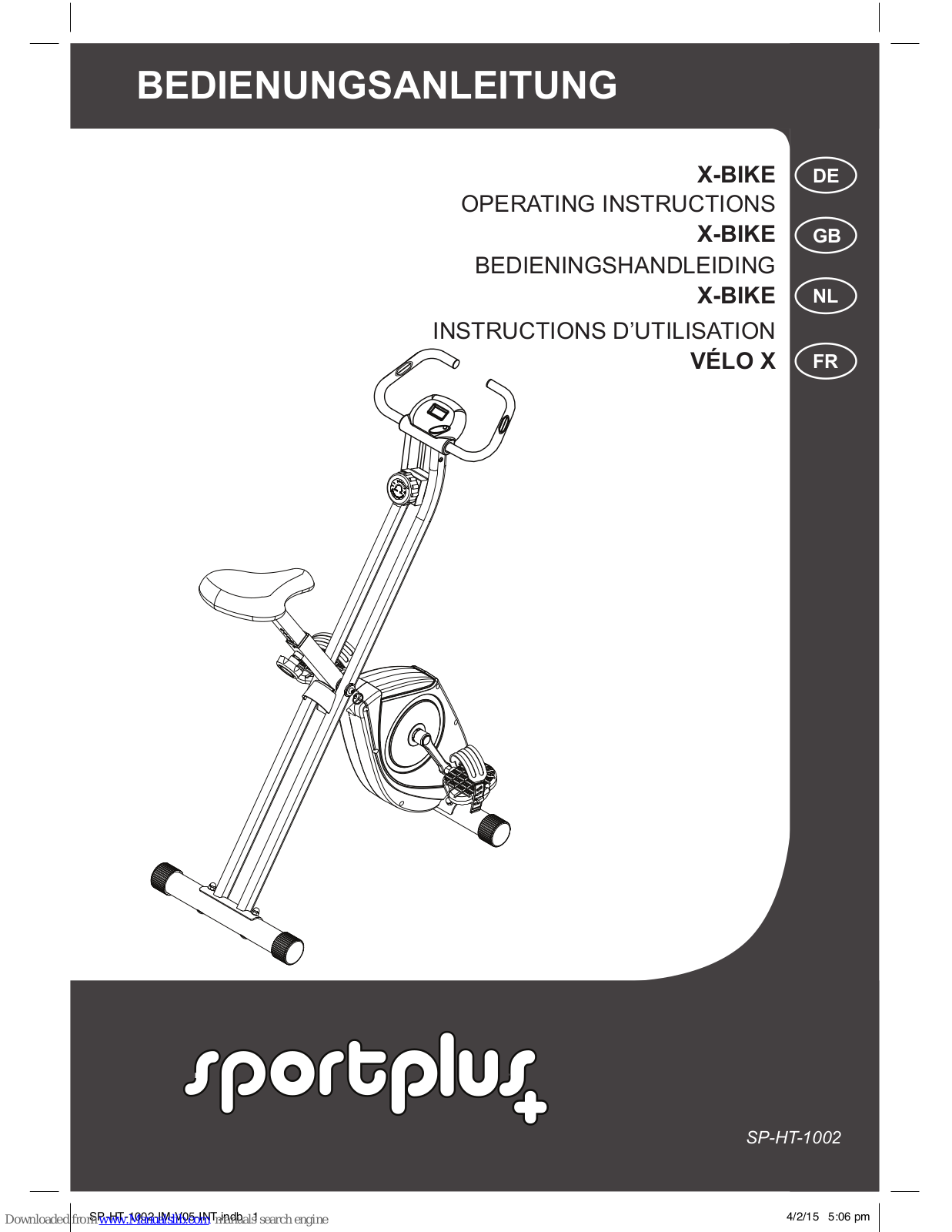 Sportplus X-BIKE Operating Instructions Manual