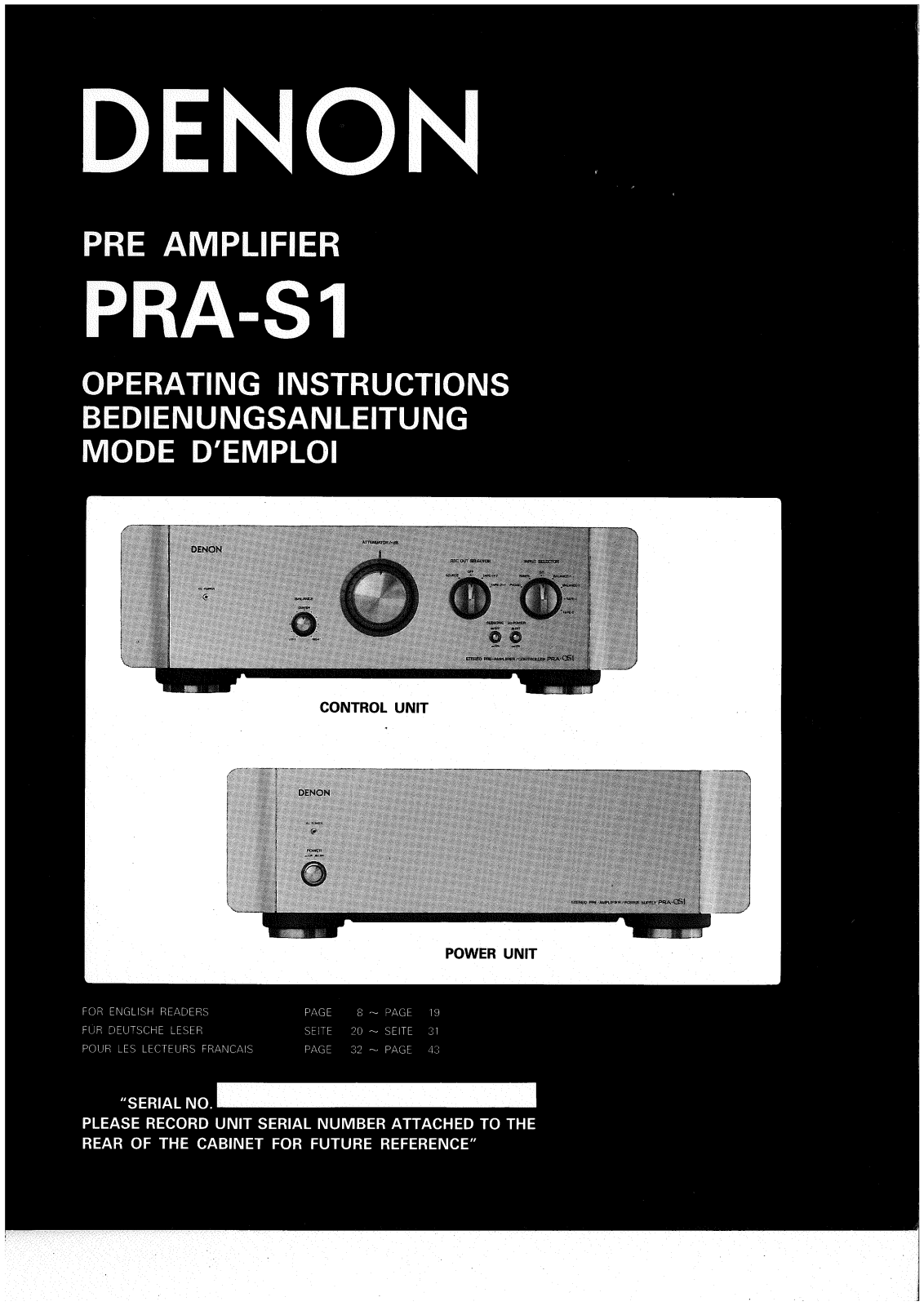 Denon PRA-S1 OPERATING INSTRUCTIONS