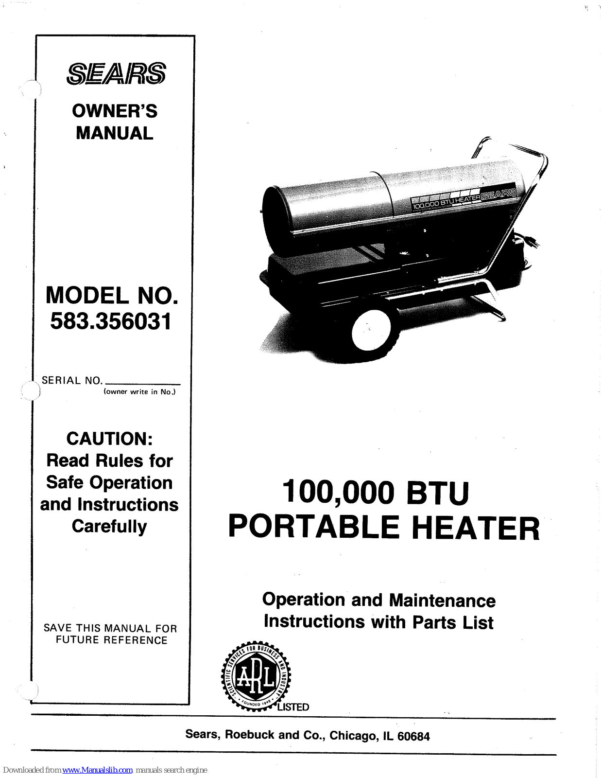 Sears 583.356031 Operation And Maintenance Instructions