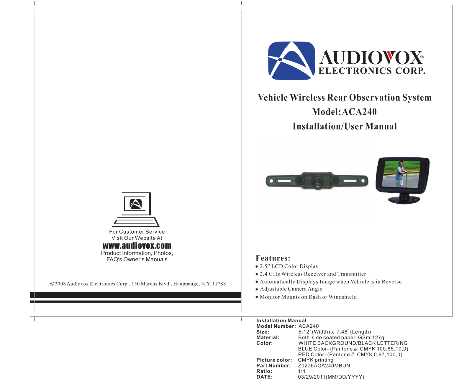 Audiovox ACA240 User Manual