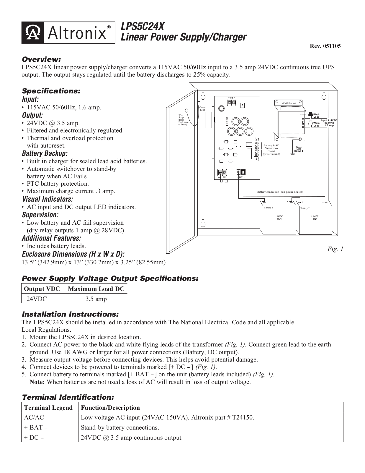 Altronix LPS5C24X Installation Instructions