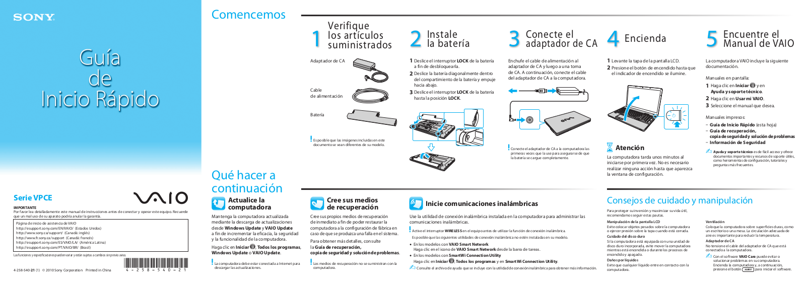 Sony VAIO VPC-EA3FFX Quick start guide