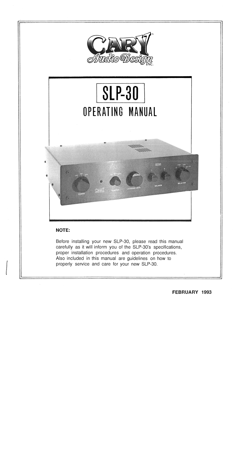 Cary SLP-30 User Manual - ManualMachine.com