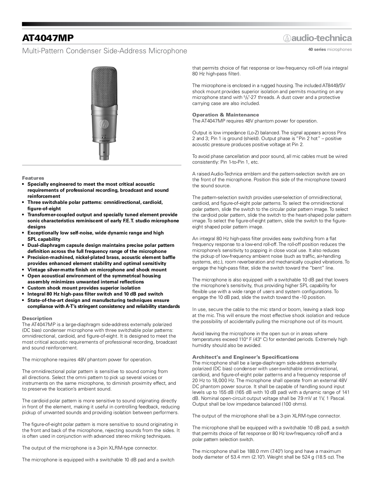 Audio-Technica AT4047MP User Manual