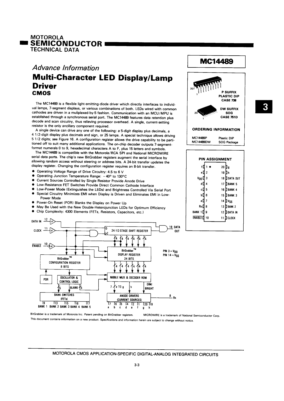 Motorola MC14489P Datasheet