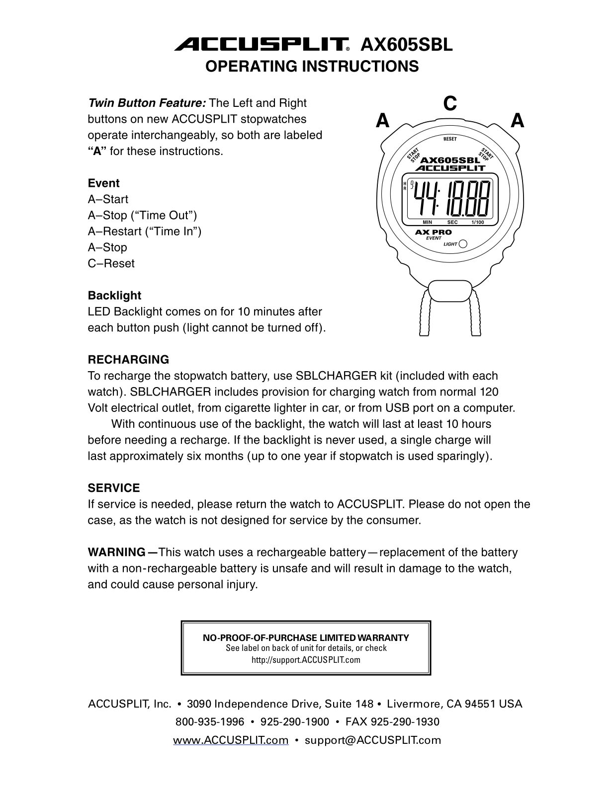 Accusplit AX605SBL User Manual