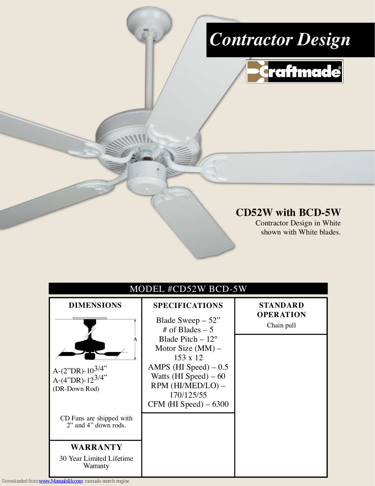 Craftmade Contractor Design CD52 Specifications - ManualMachine.com
