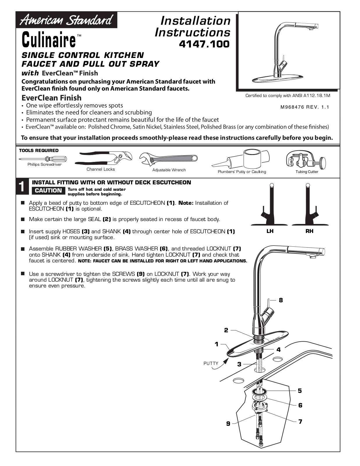 American Standard Culinaire 4147.100 User Manual